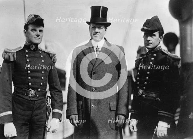 Battleship Review, Unidentified Naval officer; Postmaster General Hitchcock; Dr. Cary..., 1912. Creator: Harris & Ewing.