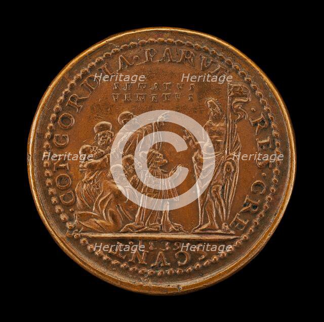 Pietro Lando, c. 1462-1545, Doge of Venice 1539, with Venetian Senators, Kneeling Before Christ [obv Creator: Andrea Spinelli.