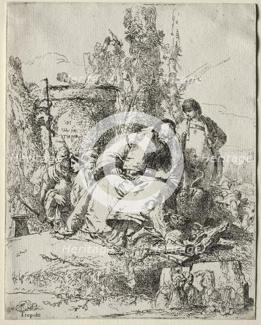 Scherzi: seated Magician, boy and four figures, 1735-40. Creator: Giovanni Battista Tiepolo (Italian, 1696-1770).