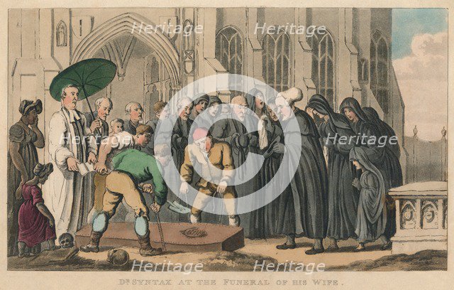 'Dr. Syntax at the Funeral of His Wife', 1820. Artist: Thomas Rowlandson.