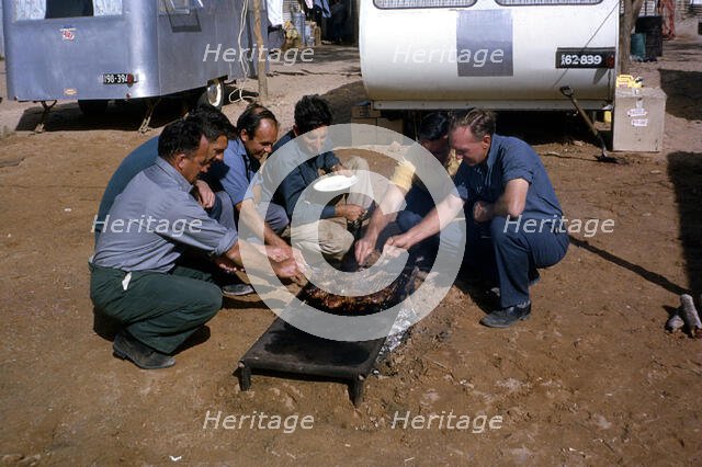 Bluebird CN7 support team barbequeing at Lake Eyre, Australia, 1964. Creator: Unknown.