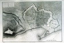 Map of the city of Barcelona, port and Montjuic mountain, engraving by Alexander Laborde, 1808, f…