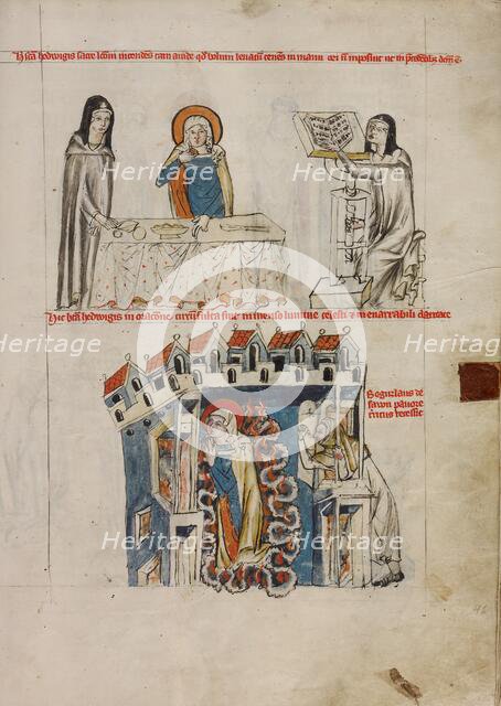 Saint Hedwig Listening to a Reading: Saint Hedwig Praying; Vita beatae Hedwigis, 1353. Creator: Unknown.