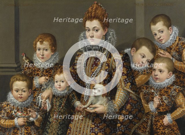 Portrait of Bianca degli Utili Maselli with her six children.