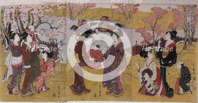 The Third Month, Triptych (from the series Twelve Months by Two Artists), 1801. Artist: Toyohiro, Utagawa (1773-1828)