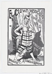A clown standing with one hand on his hip and an elephant peering out from behind..., ca. 1880-1910. Creator: José Guadalupe Posada.