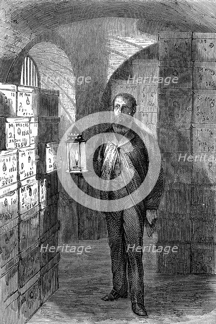 Banknote store in the vaults of the Bank of England, c1870. Artist: Unknown