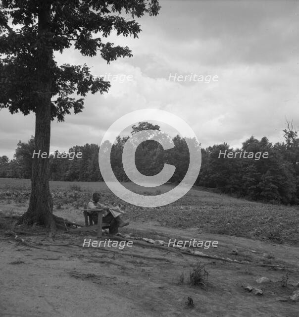 Negro tenant farmer reading paper on a hot Saturday afternoon, Chatham County, North Carolina, 1939. Creator: Dorothea Lange.