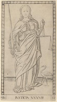 Justicia (Justice), c. 1465. Creator: Master of the E-Series Tarocchi.
