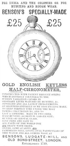 Benson's Specially-Made Gold English Keyless Half-Chronometer, 1883. Creator: Unknown.