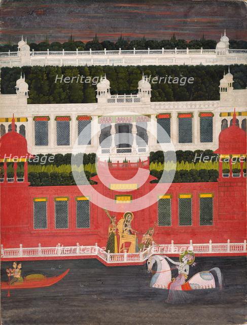 Krishna Receives a Flower Garland, c. 1750-1760. Creator: Sitaram (Indian).