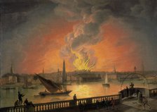 'The Burning of Drury Lane Theatre from Westminster Bridge', c1809. Artist: Thomas Luny