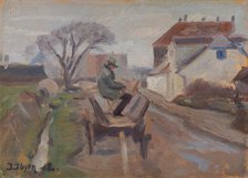 The Painter Olund Hansen Sitting in a Wagon Painting, 1912. Creator: Immanuel  Ibsen.