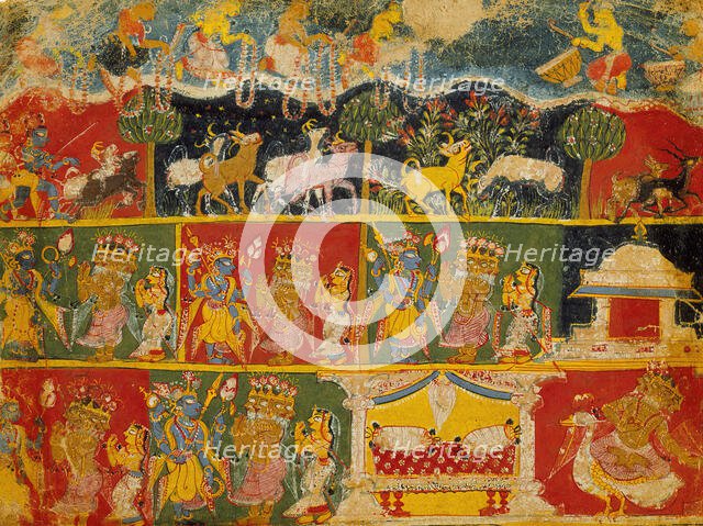 Brahma Salutes Krishna (recto); Text (verso);Folio from a Bhagavata Purana..., between 1525 and 1550 Creator: Unknown.