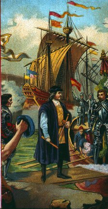 Return from Columbus on March 15, 1493 aboard the La Niña caravel to the port of Palos. . Creator: Serra Pausa, Joan (1861-1902).