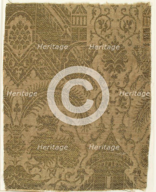 Textile with Figures and Animals in Architectural Setting, Italian, 15th century. Creator: Unknown.