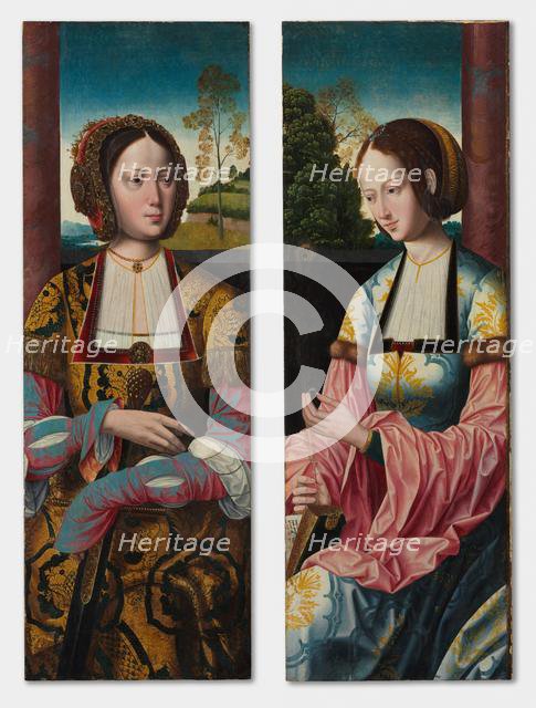 Saint Catherine and Saint Barbara (pair), c. 1520. Creator: Master of the Holy Blood (Netherlandish).