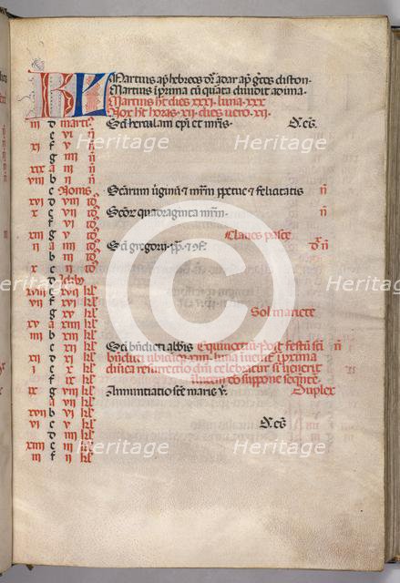 Missale: Fol. 4r: March Calendar Page, 1469. Creator: Bartolommeo Caporali (Italian, c. 1420-1503).