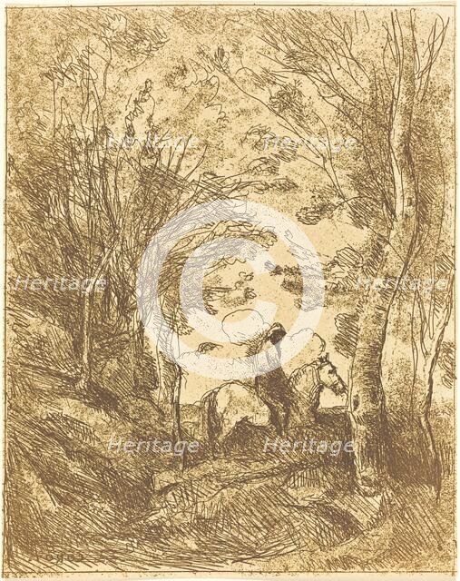 Horseman in the Woods, Large Plate (Le Grand Cavalier sous bois), c. 1854. Creator: Jean-Baptiste-Camille Corot.