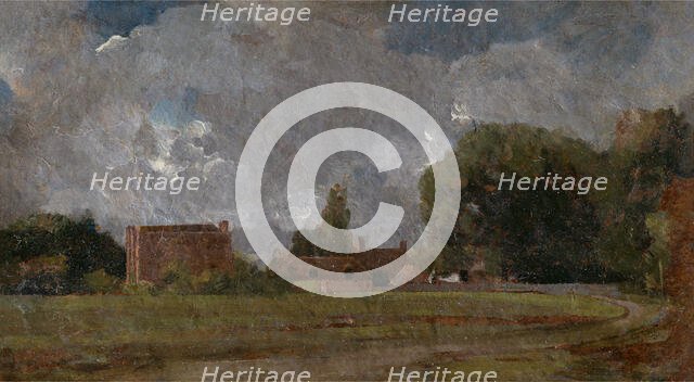 Golding Constable's House, East Bergholt: the Artist's birthplace;Landscape with Village and Trees,  Creator: John Constable.