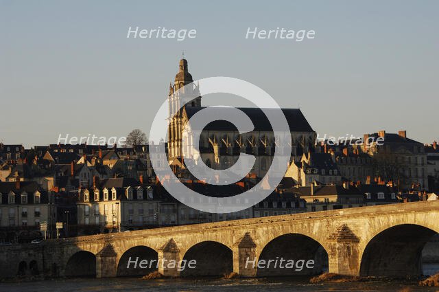 Saint Louis Cathedral and Jacques Gabriel Bridge over the Loire river, Blois, France, 2019. Creator: Unknown.