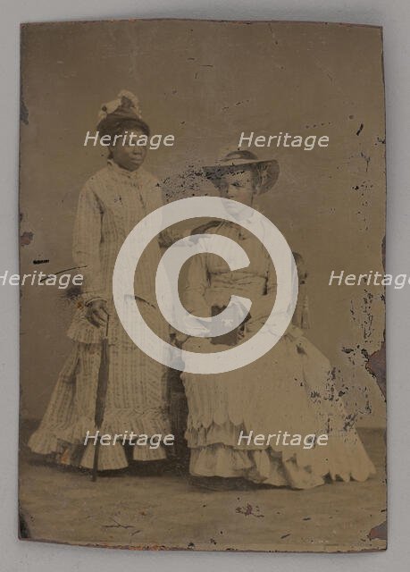 Untitled (Portrait of One Standing Woman and One Seated Woman), 1860s. Creator: Unknown.