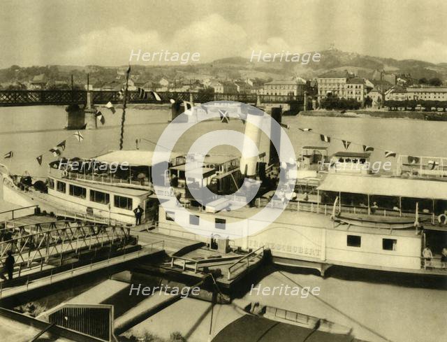 The 'Franz Schubert' steamship on the River Danube, Linz, Upper Austria, c1935. Creator: Unknown.