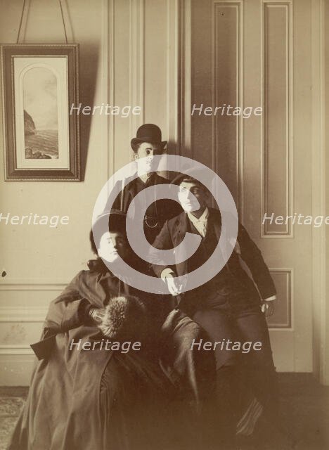 Frances Benjamin Johnston (right), full-length self-portrait dressed as a man with..., c1880 - 1900. Creator: Frances Benjamin Johnston.