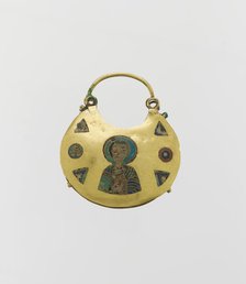 One of a Pair of Temple Pendants, with Busts of Male Saints Holding..., Kievan Rus', 11th-12th cent. Creator: Unknown.