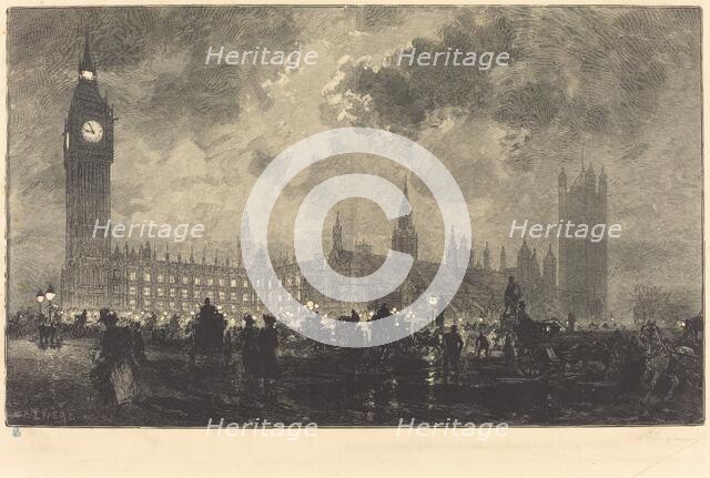 Parliament at 9 o'Clock in the Evening - London (Le parlement a 9 heures du soir - Londres), 1890. Creator: Auguste Lepere.