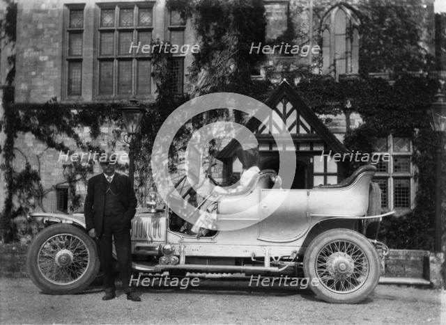 John Scott Montagu with Rolls Royce Silver Ghost outside Palace House 1910. Creator: Unknown.