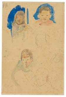 Sketches of Children, a Woman, and Profiles (recto), Sketches of Horses and Child (verso), 1891/93. Creator: Paul Gauguin.