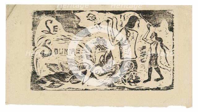 Tahitians, Flowers, and Leaves, headpiece for Le sourire, 1899/1900. Creator: Paul Gauguin.