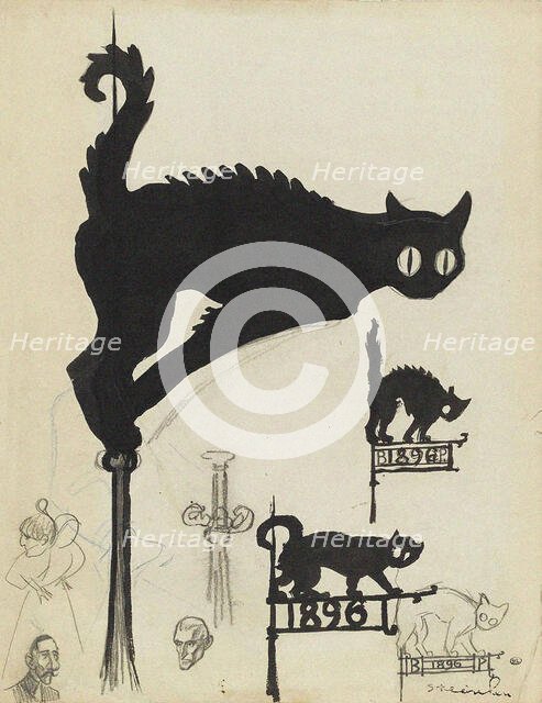 Divers projets d'enseignes surmontées de chats noirs, 1896. Creator: Steinlen, Théophile Alexandre (1859-1923).