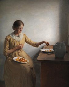 A Young Girl Preparing Chanterelles, 1892. Creator: Peter Vilhelm Ilsted.