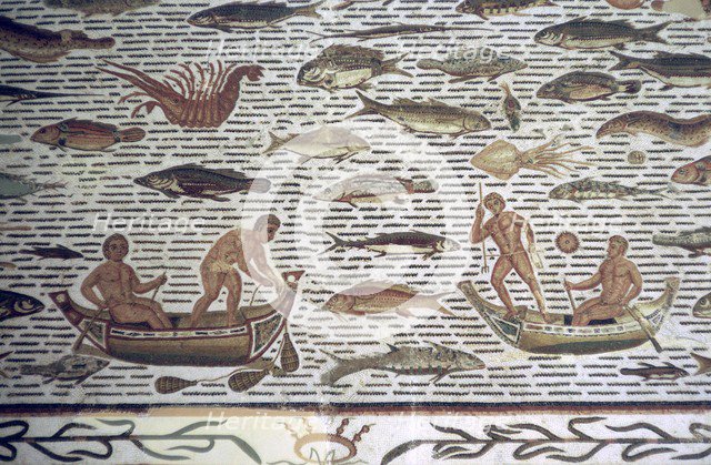 Roman mosaic of men fishing from boats, 2nd century BC. Artist: Unknown
