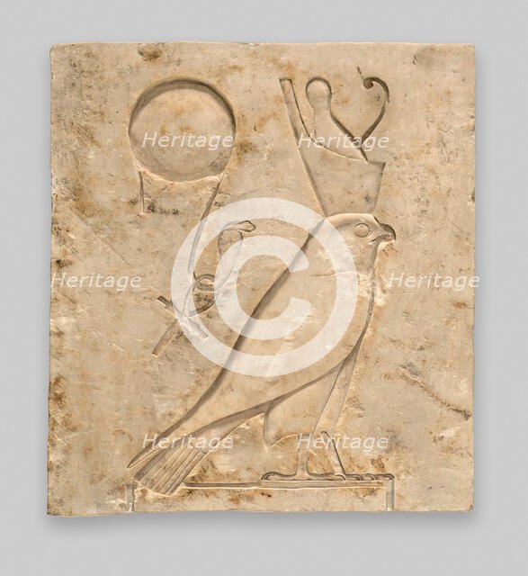 Relief Plaque Depicting the God Horus as a Falcon, Egypt, Late Period-Ptolemaic Period (664-30 BCE). Creator: Unknown.