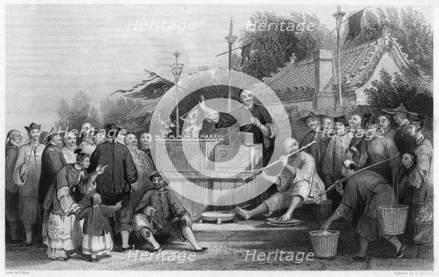 'Raree show at Lin-sin-choo', China, c1843.Artist: G Paterson