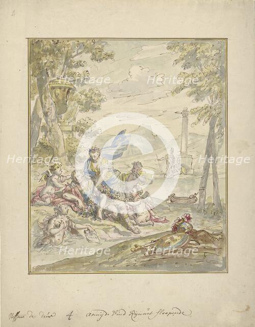 Design for a wall painting with Armida and Rinaldo, 1677-1755. Creator: Elias van Nijmegen.