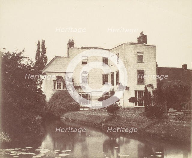 View of House from Garden by Pond with Lily Pads, 1850s. Creator: Unknown.