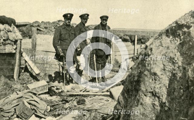 'Inspecting One of the German Trenches after its Capture', First World War, 1917, (c1920). Creator: Unknown.