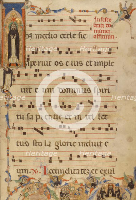 Initial I: Saint Dominic Enshrined; Gradual - History of the Dominican Order, about 1270. Creator: Jacobellus of Salerno.