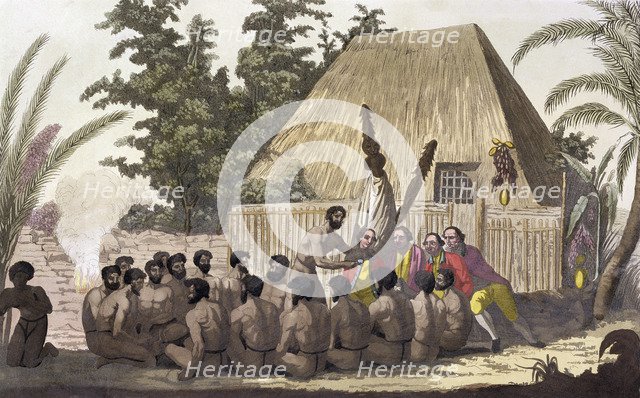'Captain Cook observes an Offering, Sandwich Islands', 1778-1779 (19th century). Artist: Angelo Biasioli