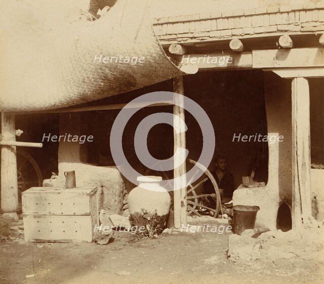 Manufacture of silk, Samarkand, between 1905 and 1915. Creator: Sergey Mikhaylovich Prokudin-Gorsky.