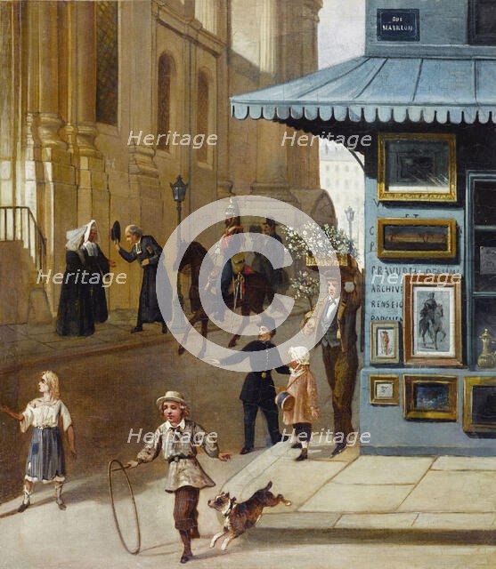 Print dealer at the corner of rue Mabillon and rue Saint-Sulpice, circa 1860. Creator: Unknown.