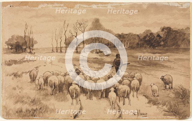 Shepherd with His Flock, c. 1870. Creator: Anton Mauve (Dutch, 1838-1888).