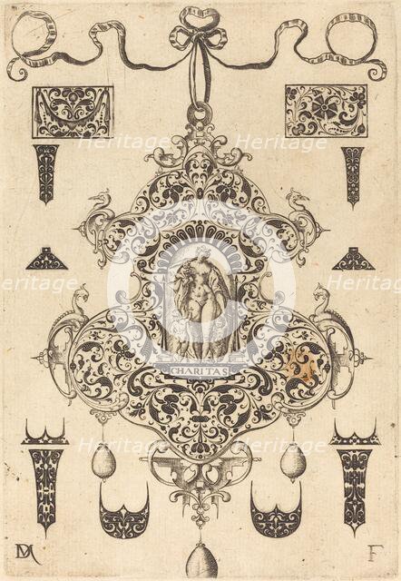 Large Pendant, Charity Standing at Centre, 1593. Creator: Daniel Mignot.