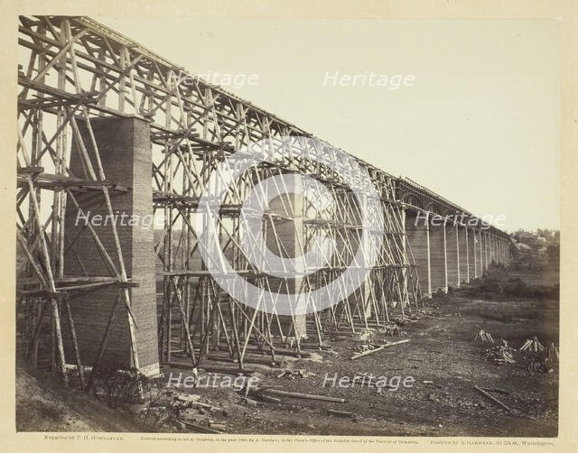 High Bridge Crossing the Appomattox, Near Farmville, 1865. Creator: Alexander Gardner.