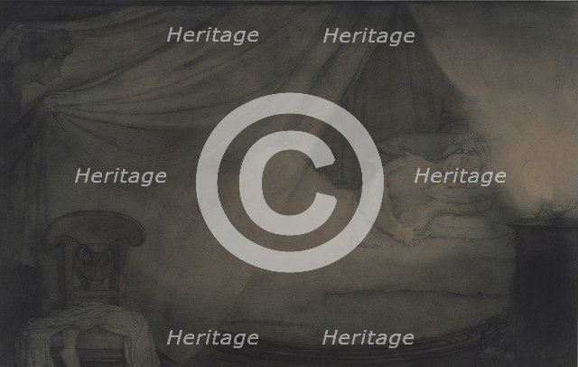 In the bed-room. Illustration for the poem Count Nulin by A. Pushkin. Artist: Somov, Konstantin Andreyevich (1869-1939)