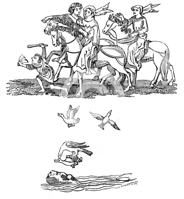 Men and Women in the act of Hawking, 14th century, (1833). Artist: Unknown